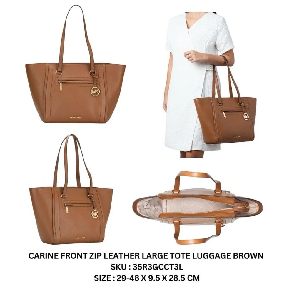 Carine front zip leather tote luggage - Picture 4 of 11